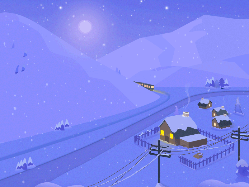 My Hometown animation countryside gif hello hometown illustration moutain purple snow train ui violet