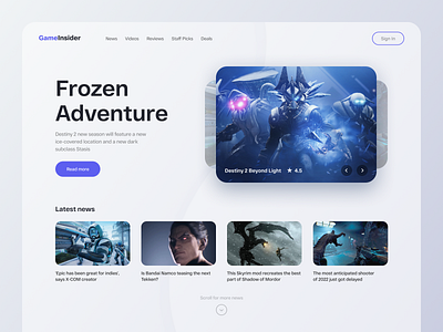 Game News Main Page design gaming grid interface layout typography ui ux web web design