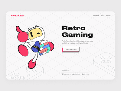 Gaming Service Mainpage cartoon design grid illustration interface landing layout typography ui ux web webdesign