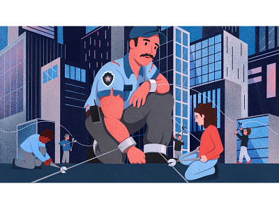 Security! city cityscape editorial illustration man procreate security guard texture