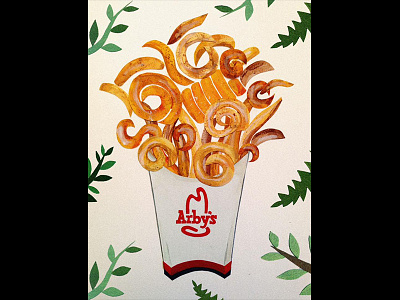 Arby's in the Wild curly fries french fries fries illustration mixed media paper paper art paper cutout watercolor