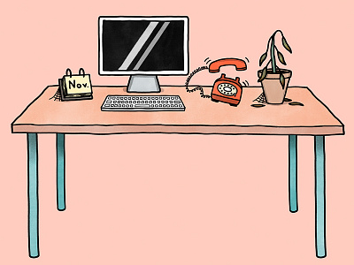 Lonely Desk app doodle illustration infographic office workplace