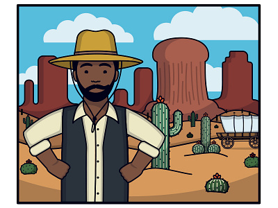 Male Birth Control cactus desert illustration man penis pioneer wagon wild west