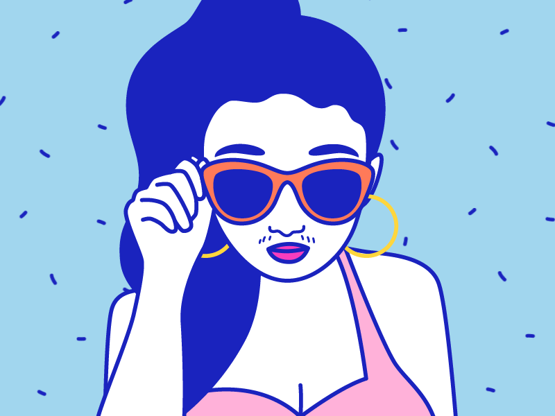 No Mustache, No Problem animation hair illustration lady motion motion graphics shaving summer sunglasses woman
