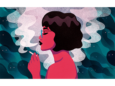 PTSD editorial illustration illustration marijuana mental health pink ptsd smoke teal texture woman
