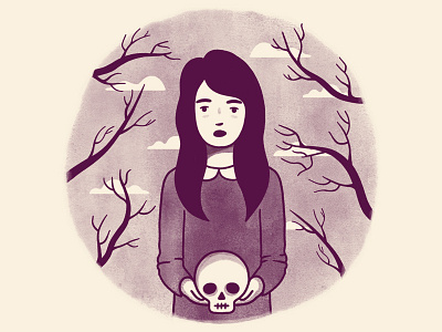 October Girl addams family autumn branches clouds creepy fall girl halloween illustration october skull spooky