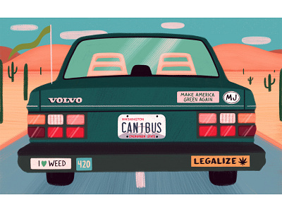CAN1BUS car desert editorial illustration illustration leafly marijuana procreate volvo weed