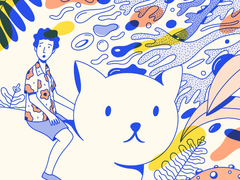 Kitty Cab man kitty cat primary colors process stippling detail illustration