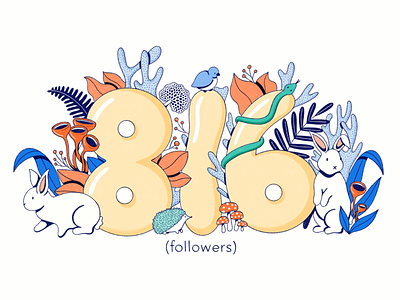 800 Followers! bunnies cute garden illustration rabbits silly surreal type typography