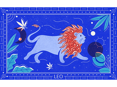 The Lion astrology cannabis celestial editorial illustration horoscope illustration illustrator leo overlay procreate texture