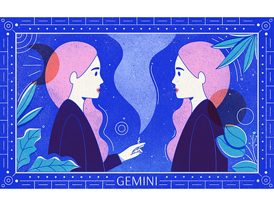 The Twins astrology cannabis celestial editorial illustration gemini geometric horoscope illustration marijuana overlay signs smoke texture twins zodiac