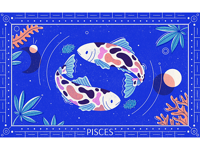 The Fish astrology cannabis celestial editorial illustration fish geometric horoscope illustration illustrator marijuana pisces star sign texture zodiac