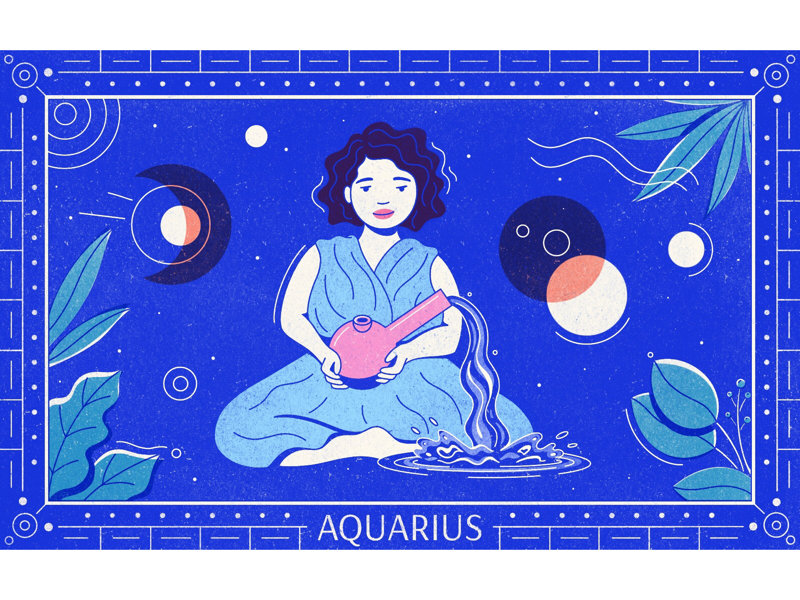 The Water Bearer cannabis woman type texture editorial illustration liquid geometric illustration bong aquarius astrology zodiac horoscope horoscopes