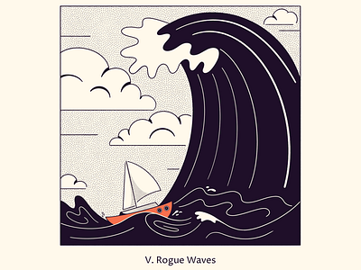 Rogue Waves black and white boat creepy illustration inktober line drawing rogue wave scary simple water wave