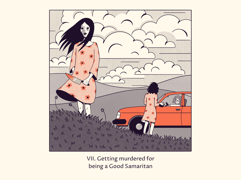 Good Samaritan killer twins true grit procreate line art nightmare inktober ghoul clouds true crime halloween illustration spooky creepy