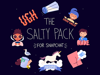 The Salty Sticker Pack butt garbage grouchy illustration nope rude salty snapchat sticker sticker pack stickers ugh unicorn