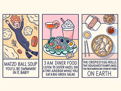Long Island Foods, Part 3 comic comic book comics dumplings food food illustration graphic novel procreate salad silly storytelling yum