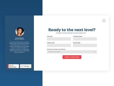 Lead Generation Pop-Up Form button contact cro fullscreen input lead generation popup form testimonials popup ui ux