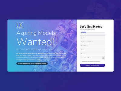 UKModels - Landing Page form gradient landing page lead generation models teen model