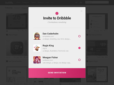 Dribbble Invitation Modal dribbble flat invitation invite list modal ui