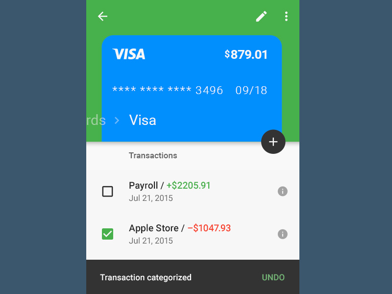 My Expenses visa bank expenses finance ui flat material