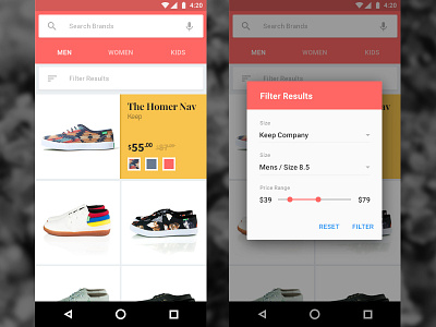 Search Results android filter flat material results search shoes ui