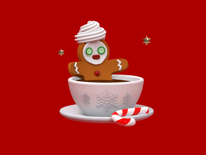 Bite Me! 3d 3d animation bath c4d candy cane celebration christmas cozy gift gingerbread gingerbread man holiday hot chocolate marshmellow merry xmas revolut spa xmas