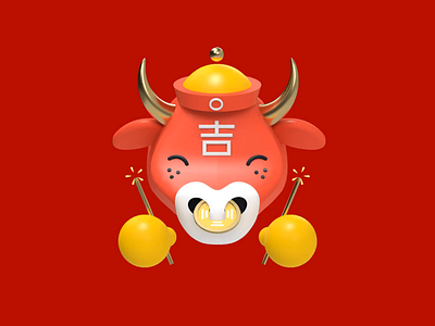Lucky Ox 3d 3d animation blessing bull c4d chinese chinese new year festive fireworks icon luck lunar new year ox revolut wealth
