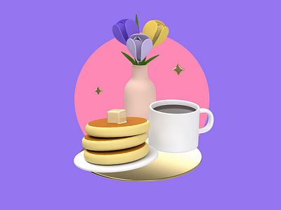 Breakfast in bed 3d 3d animation breakfast c4d coffee cute flowers morning mothers day mummy pancakes revolut spring springtime sweet