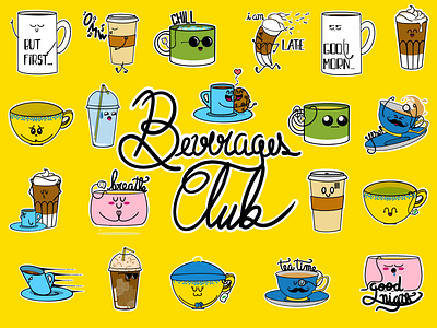 Beverage Club - WA Sticker Pack beverages cute cute illustration digital illustration happiness happy illustration kawaii stickerpack