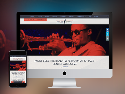 Responsive Artist Website - Miles Davis adaptive entertainment music responsive uxui