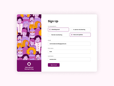 International Women's Day Sign Up Screen