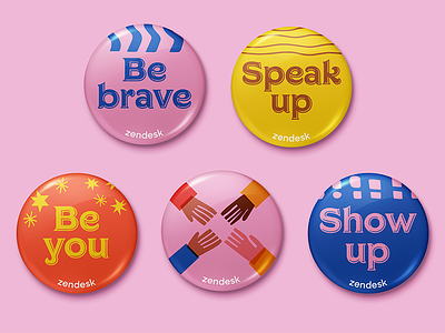 Swag design branding buttons design diversity event branding illustration inclusion pins swag type typography
