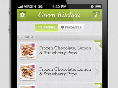 Second design pass green kitchen gui interface ios iphone ux