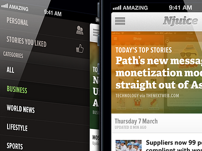 Njuice 2.0 - Redesign apps gui interface ios iphone news njuice ui