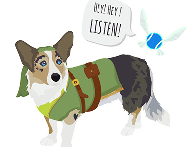 Hey, Hey Listen color corgi dog illustration link vector vector art video game zelda