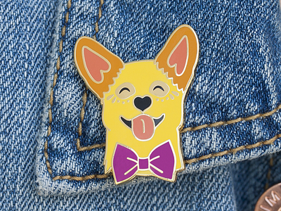 Malz Palz Smiling Corgi Enamel Pin animal corgi dog enamel enamel pin gold happy hearts illustration malz palz pin vector