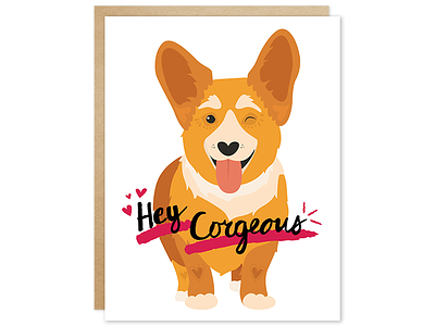 Hey Corgeous Greeting Card card corgi dog greeting card heart hey illustration malz palz print vector