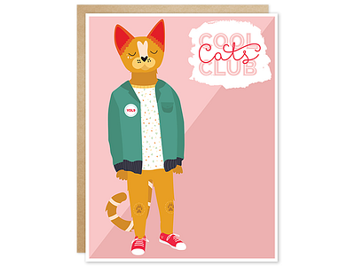 Cool Cats Club Greeting Card anthropomorphic card cat cats greeting card hearts hipster illustration malz palz