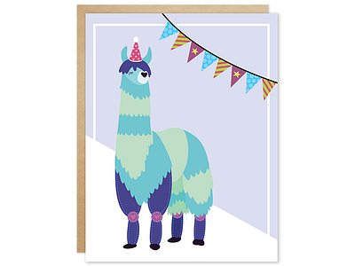 Pawty Animal Blue Llama Greeting Card animal blue card greeting card hearts illustration llama malz palz party pawty vector