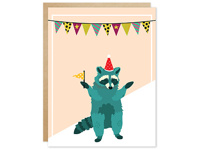 Pawty Animal Green Raccoon Greeting Card animal card greeting card hearts illustration malz palz party pattern pawty raccoon shapes vector
