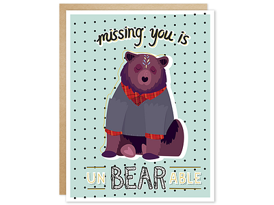 Missing You is UnBEARable Greeting Card anthropomorphic bear card greeting card hearts illustration malz palz missing you pattern polka dots vector