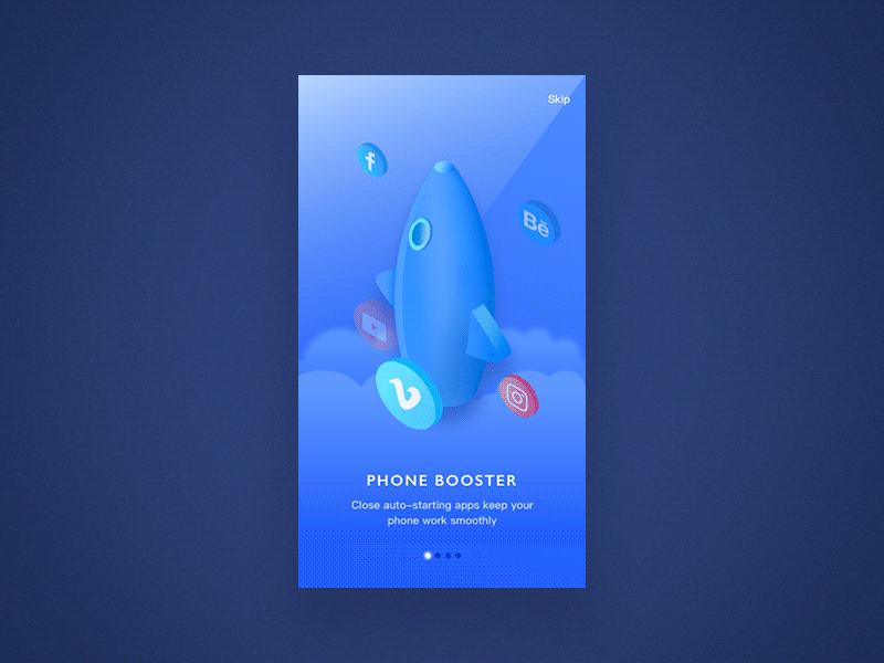 Guide pages antivirus battery saver blue calendar app clean illustration onboarding phone booster