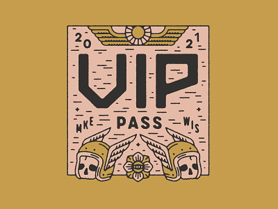 VIP Pass badge design flower illustration lettering milwaukee motorcycle skull type typography wings wisconsin