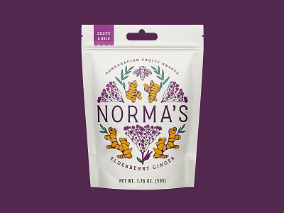 Normas Handcrafted Snacks bee elderberry ginger normas packaging pouch