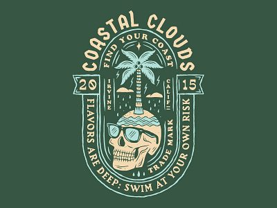 Coastal Clouds Badge 1 badge clouds palm tree skull vapor