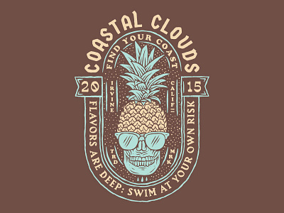 Coastal Clouds Badge 2 badge clouds illustration pinneapple skull