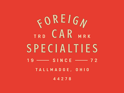 Foreign Car Specialties badge lockup type typography