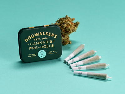 Dogwalkers Mini Pre Rolls - Indica "Sit" cannabis joints packaging pre rolls tin weed