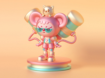 Mouse and cat 3d c4d cat character design doll illustration mouse oc